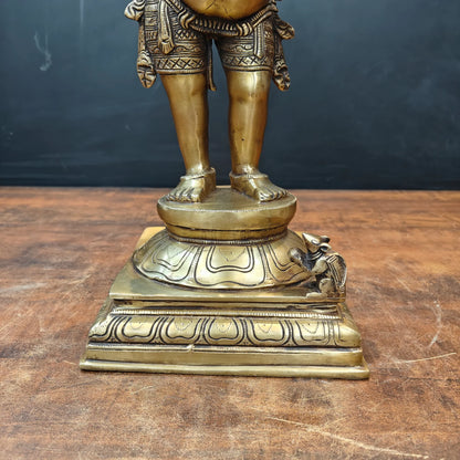 Brassaura® Handmade Brass Standing Lord Ganesha Idol | Ganesh Murti for Home Temple, Office & Pooja Room | Height 18 Inches | 11 Kg