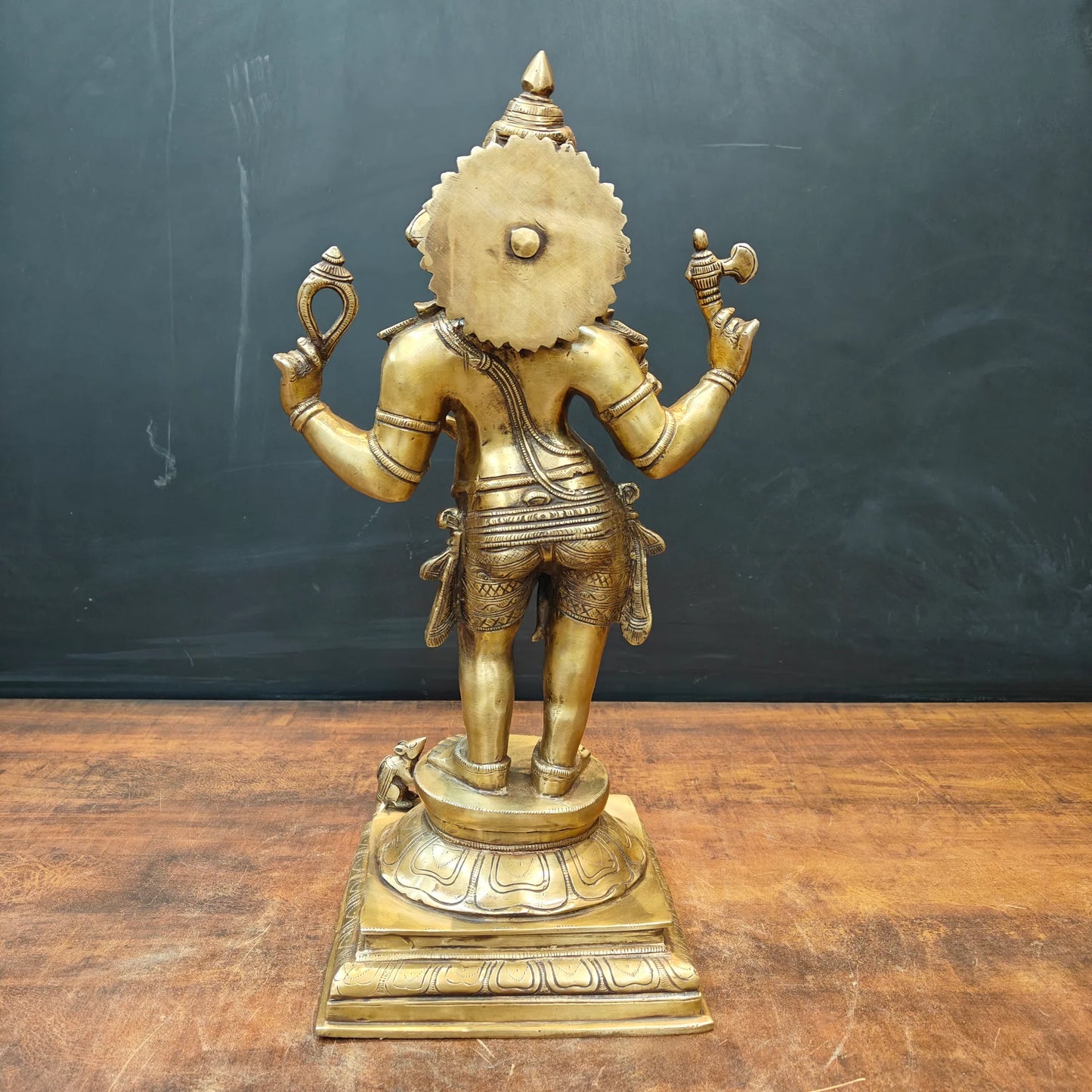 Brassaura® Handmade Brass Standing Lord Ganesha Idol | Ganesh Murti for Home Temple, Office & Pooja Room | Height 18 Inches | 11 Kg