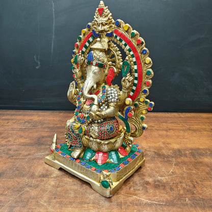 Brassaura® Handcrafted Brass Lord Ganesha Idol with Decorative Prabhavali Arch | Premium Ganpati Statue for Home Temple, Living Room & Office Décor | 18 Inches | 13 Kg