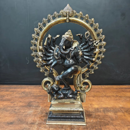 ब्रासोरा® वृंदावन वेणुगोपाल कृष्ण पीतल की प्रतिमा मोर के साथ | एंटीक नीला और सुनहरा रंग | ऊँचाई 20 इंच