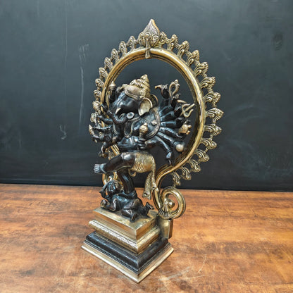 ब्रासोरा® वृंदावन वेणुगोपाल कृष्ण पीतल की प्रतिमा मोर के साथ | एंटीक नीला और सुनहरा रंग | ऊँचाई 20 इंच