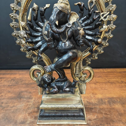 ब्रासोरा® वृंदावन वेणुगोपाल कृष्ण पीतल की प्रतिमा मोर के साथ | एंटीक नीला और सुनहरा रंग | ऊँचाई 20 इंच