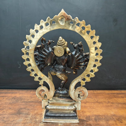 ब्रासोरा® वृंदावन वेणुगोपाल कृष्ण पीतल की प्रतिमा मोर के साथ | एंटीक नीला और सुनहरा रंग | ऊँचाई 20 इंच