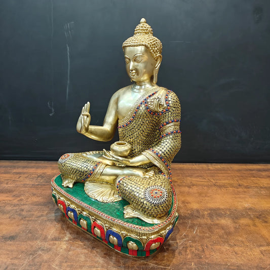 Brassaura® Brass Meditating Buddha Statue | Handcrafted Buddha Idol with Offering Bowl | Premium Spiritual Home Temple Décor & Meditation Showpiece | 24 Inches | 25 Kg