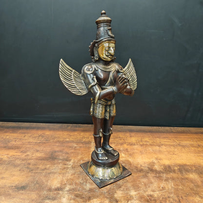 Brassaura® Brass Garuda Statue | Standing Garuda with Namaste Pose | Sacred Vishnu Vahana Idol for Home Temple, Pooja Room & Vastu Décor | Antique Finish | 23 Inch | 9.5 Kg