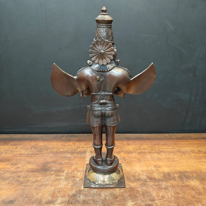 Brassaura® Brass Garuda Statue | Standing Garuda with Namaste Pose | Sacred Vishnu Vahana Idol for Home Temple, Pooja Room & Vastu Décor | Antique Finish | 23 Inch | 9.5 Kg