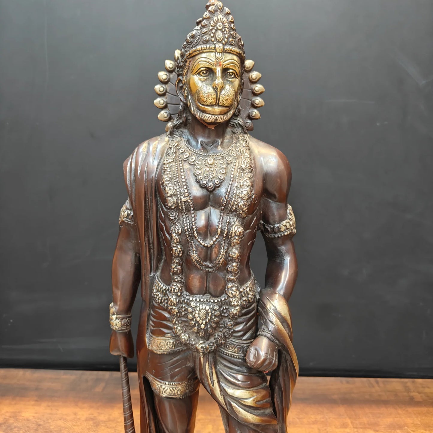 Brassaura® Handmade Brass Standing Hanuman Idol | Bajrangbali Murti with Gada for Home Temple, Office & Spiritual Décor | Height 23 Inches | 12 Kg