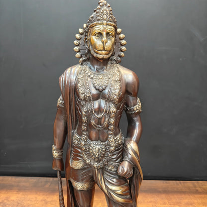 Brassaura® Handmade Brass Standing Hanuman Idol | Bajrangbali Murti with Gada for Home Temple, Office & Spiritual Décor | Height 23 Inches | 12 Kg