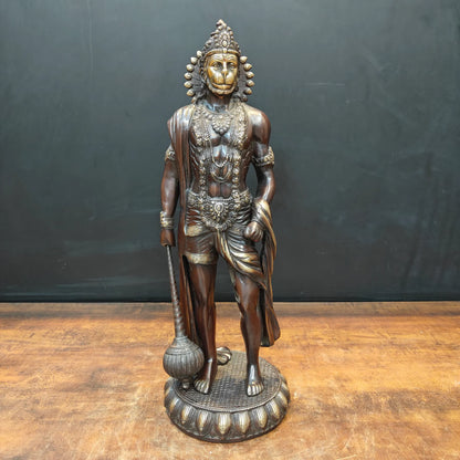 Brassaura® Handmade Brass Standing Hanuman Idol | Bajrangbali Murti with Gada for Home Temple, Office & Spiritual Décor | Height 23 Inches | 12 Kg