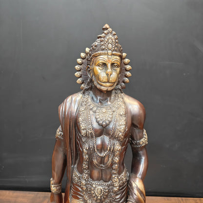Brassaura® Handmade Brass Standing Hanuman Idol | Bajrangbali Murti with Gada for Home Temple, Office & Spiritual Décor | Height 23 Inches | 12 Kg
