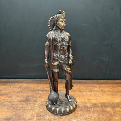 Brassaura® Handmade Brass Standing Hanuman Idol | Bajrangbali Murti with Gada for Home Temple, Office & Spiritual Décor | Height 23 Inches | 12 Kg