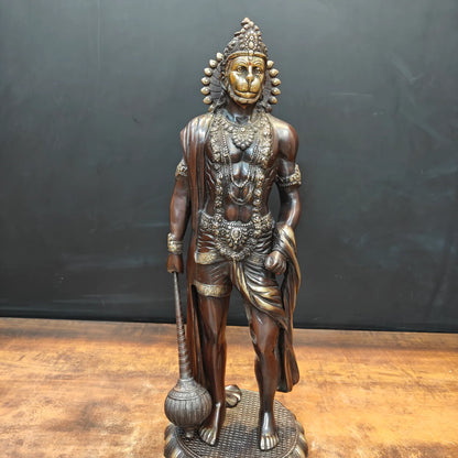 Brassaura® Handmade Brass Standing Hanuman Idol | Bajrangbali Murti with Gada for Home Temple, Office & Spiritual Décor | Height 23 Inches | 12 Kg