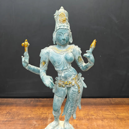 Brassaura® Handmade Brass Ardhanarishvara Idol | Ardhanareeswara Murti for Home Temple, Living Room & Spiritual Décor | Height 24 Inches | 11.5 Kg