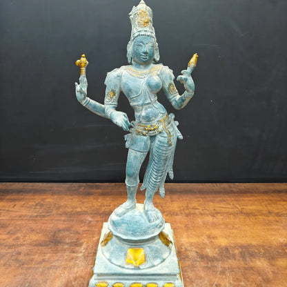 Brassaura® Handmade Brass Ardhanarishvara Idol | Ardhanareeswara Murti for Home Temple, Living Room & Spiritual Décor | Height 24 Inches | 11.5 Kg