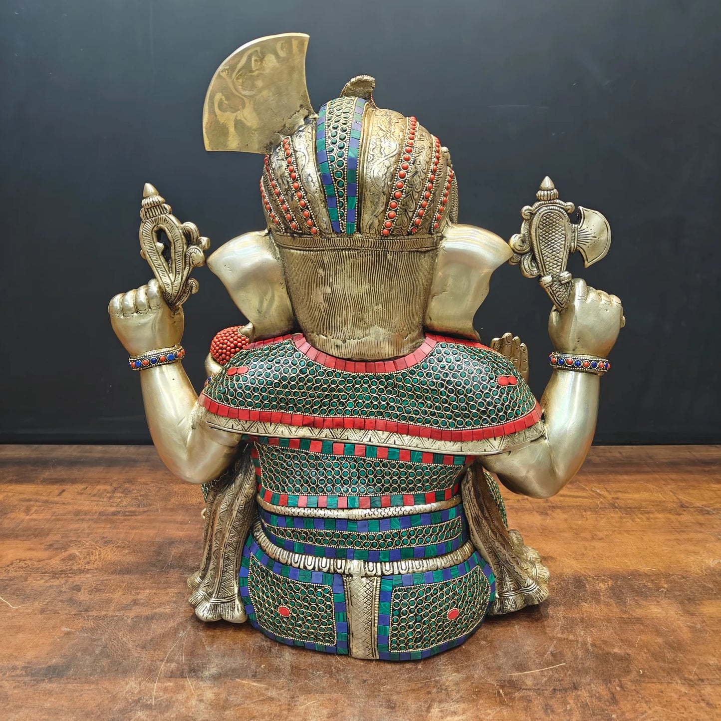 Brassaura® Handmade Brass Colorful Lord Ganesha Idol | Decorative Ganpati Murti for Home Temple, Living Room & Office Décor | Height 21 Inches | 28 Kg