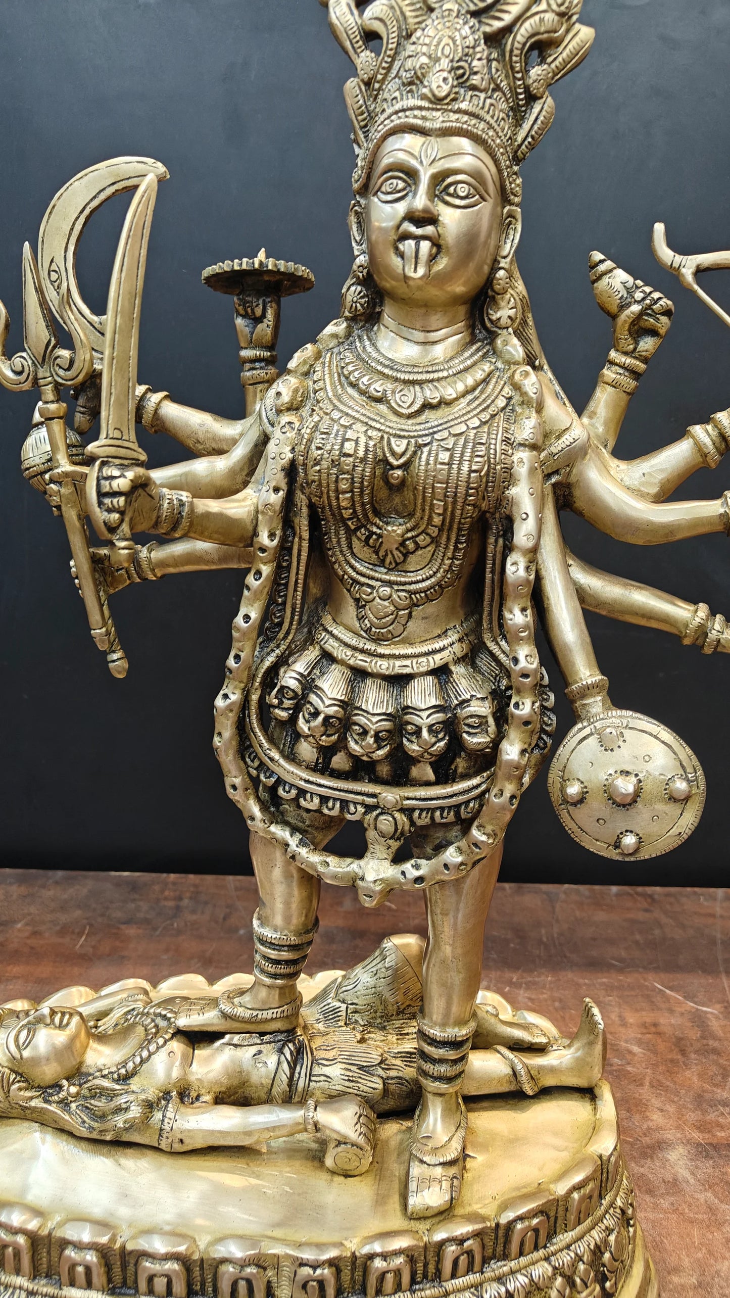 Brassaura® Brass Goddess Kali Idol | Maa Kali Standing Statue on Shiva | Divine Hindu Goddess Murti for Home Temple, Pooja Room & Spiritual Décor | 27 Inches | 20 Kg