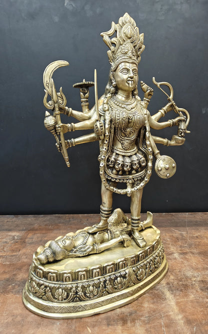 Brassaura® Brass Goddess Kali Idol | Maa Kali Standing Statue on Shiva | Divine Hindu Goddess Murti for Home Temple, Pooja Room & Spiritual Décor | 27 Inches | 20 Kg
