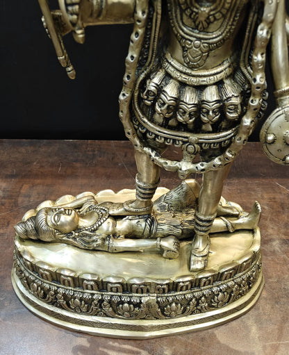 Brassaura® Brass Goddess Kali Idol | Maa Kali Standing Statue on Shiva | Divine Hindu Goddess Murti for Home Temple, Pooja Room & Spiritual Décor | 27 Inches | 20 Kg