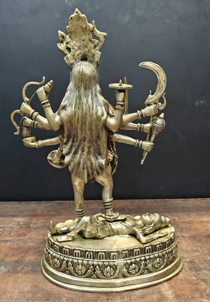 Brassaura® Brass Goddess Kali Idol | Maa Kali Standing Statue on Shiva | Divine Hindu Goddess Murti for Home Temple, Pooja Room & Spiritual Décor | 27 Inches | 20 Kg