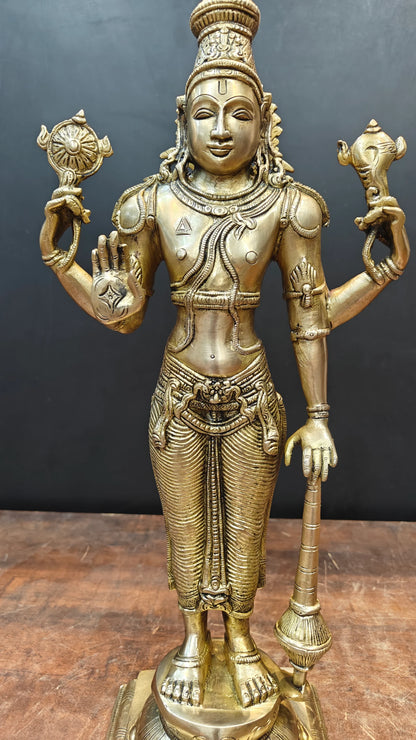 ब्रासोरा® वृंदावन वेणुगोपाल कृष्ण पीतल की प्रतिमा मोर के साथ | एंटीक नीला और सुनहरा रंग | ऊँचाई 20 इंच