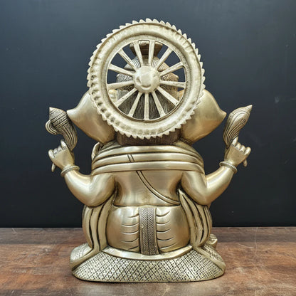Brassaura® Brass Lord Ganesha Idol | Seated Ganpati Murti with Mouse | Handcrafted Brass Statue for Home Temple, Pooja Room & Spiritual Décor | 23 Inches | 33 Kg