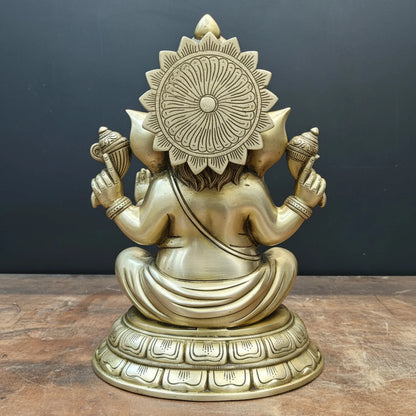 Brassaura® Brass Lord Ganesha Idol | Seated Ganpati Murti with Mouse | Handcrafted Brass Statue for Home Temple, Pooja Room & Spiritual Décor | 15 Inches | 15 Kg