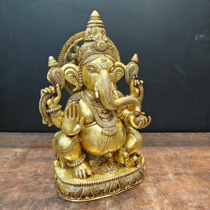 Brassaura® Handmade Brass Lord Ganesha Idol | Ganpati Murti for Home Temple, Pooja Room & Living Room Décor | Height 20 Inches | 23 Kg