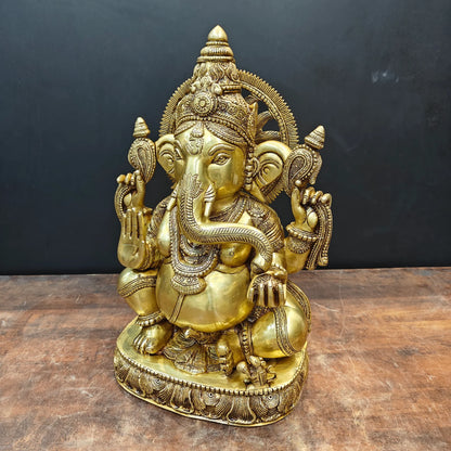Brassaura® Handmade Brass Lord Ganesha Idol | Ganpati Murti for Home Temple, Pooja Room & Living Room Décor | Height 20 Inches | 23 Kg