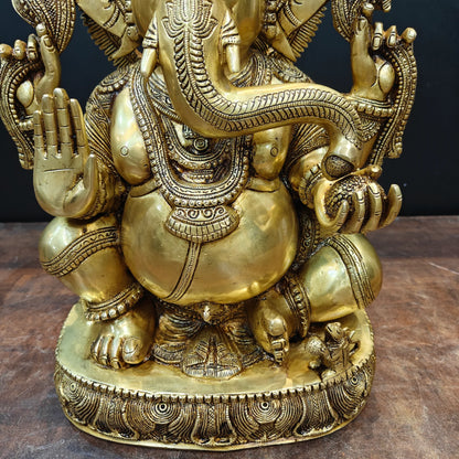 Brassaura® Handmade Brass Lord Ganesha Idol | Ganpati Murti for Home Temple, Pooja Room & Living Room Décor | Height 20 Inches | 23 Kg