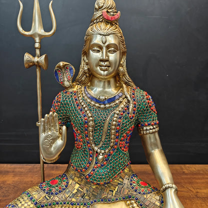 Brassaura® Handmade Brass Meditating Lord Shiva Idol | Shiv Shankar Murti for Home Temple, Living Room & Spiritual Décor | Height 24 Inches | 17.5 Kg