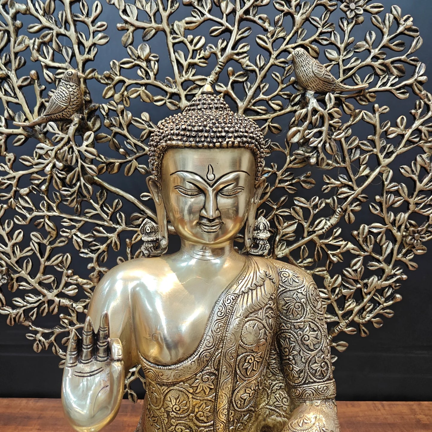 Brassaura® Premium Brass Buddha Under Bodhi Tree Statue | Handcrafted Lord Buddha Sculpture for Home, Temple & Meditation Décor | Antique Brass Finish | 32 Kg