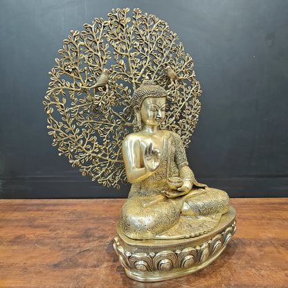 ब्रासोरा® वृंदावन वेणुगोपाल कृष्ण पीतल की प्रतिमा मोर के साथ | एंटीक नीला और सुनहरा रंग | ऊँचाई 20 इंच