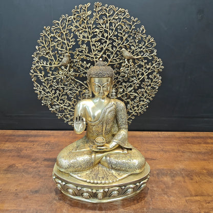 ब्रासोरा® वृंदावन वेणुगोपाल कृष्ण पीतल की प्रतिमा मोर के साथ | एंटीक नीला और सुनहरा रंग | ऊँचाई 20 इंच