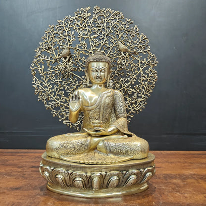 ब्रासोरा® वृंदावन वेणुगोपाल कृष्ण पीतल की प्रतिमा मोर के साथ | एंटीक नीला और सुनहरा रंग | ऊँचाई 20 इंच