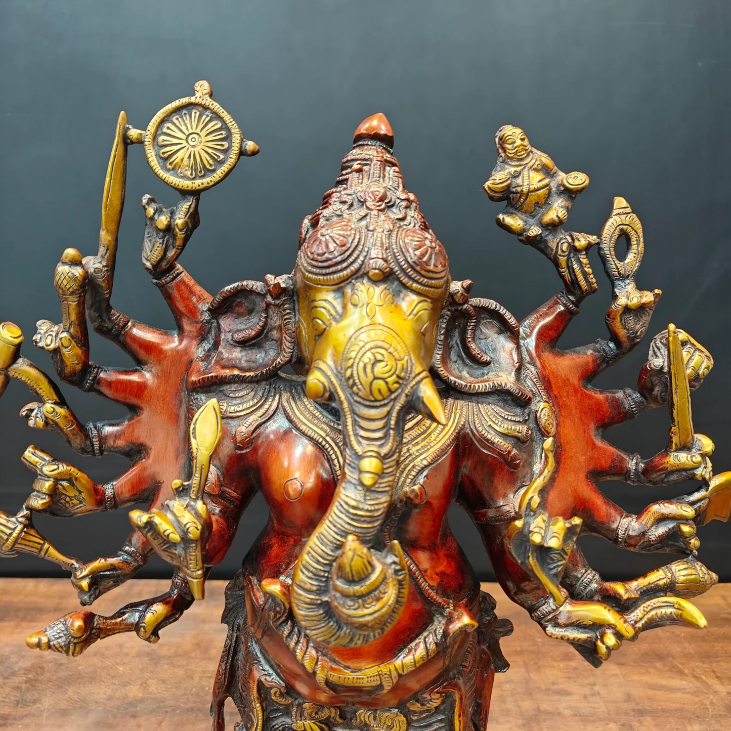Brassaura® Brass Multi-Armed Ganesha Statue | Divine Vighnaharta Ganesh Idol | Handcrafted Brass Murti for Home Temple, Pooja Room & Spiritual Décor | 20 Inches | 13 Kg