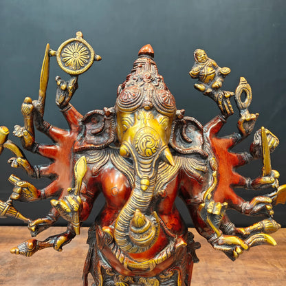 Brassaura® Brass Multi-Armed Ganesha Statue | Divine Vighnaharta Ganesh Idol | Handcrafted Brass Murti for Home Temple, Pooja Room & Spiritual Décor | 20 Inches | 13 Kg