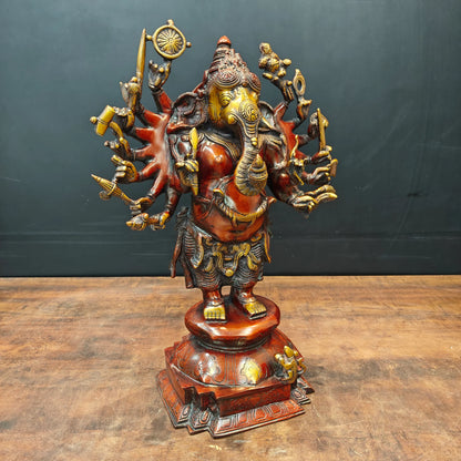 Brassaura® Brass Multi-Armed Ganesha Statue | Divine Vighnaharta Ganesh Idol | Handcrafted Brass Murti for Home Temple, Pooja Room & Spiritual Décor | 20 Inches | 13 Kg