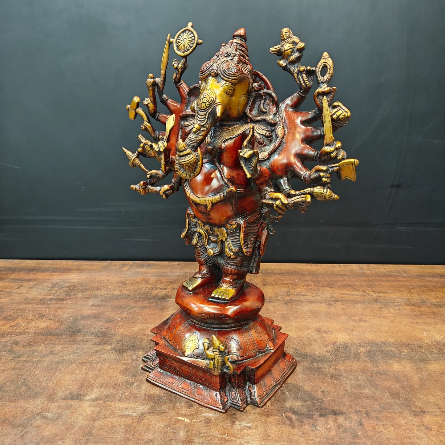 Brassaura® Brass Multi-Armed Ganesha Statue | Divine Vighnaharta Ganesh Idol | Handcrafted Brass Murti for Home Temple, Pooja Room & Spiritual Décor | 20 Inches | 13 Kg