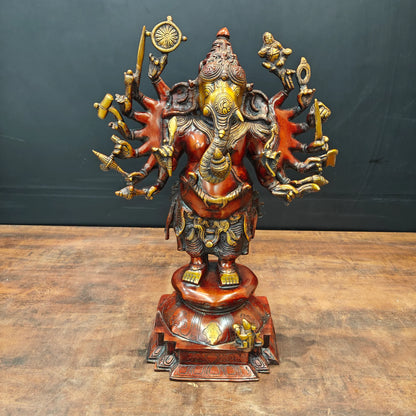 Brassaura® Brass Multi-Armed Ganesha Statue | Divine Vighnaharta Ganesh Idol | Handcrafted Brass Murti for Home Temple, Pooja Room & Spiritual Décor | 20 Inches | 13 Kg