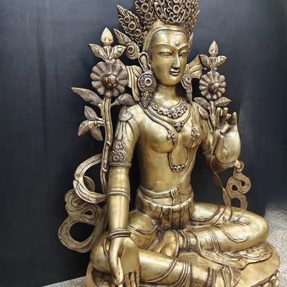 Brassaura® Brass White Tara Statue | Tibetan Buddhist Goddess of Compassion & Longevity | Handcrafted Brass Idol for Meditation, Spiritual Décor & Sacred Spaces | 62 Inches | 145 Kg