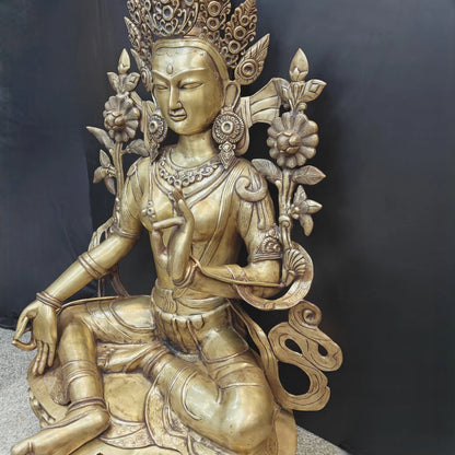 Brassaura® Brass White Tara Statue | Tibetan Buddhist Goddess of Compassion & Longevity | Handcrafted Brass Idol for Meditation, Spiritual Décor & Sacred Spaces | 62 Inches | 145 Kg