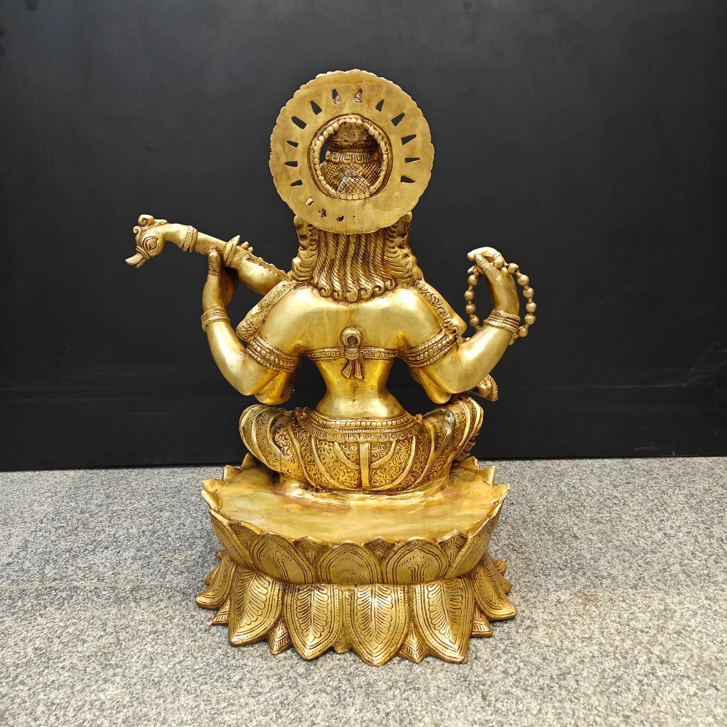 Brassaura® Brass Goddess Saraswati Statue with Veena | Maa Saraswati Idol for Home Temple, Study Room & Spiritual Décor | Handcrafted Brass Murti | 27 Inches | 35 Kg