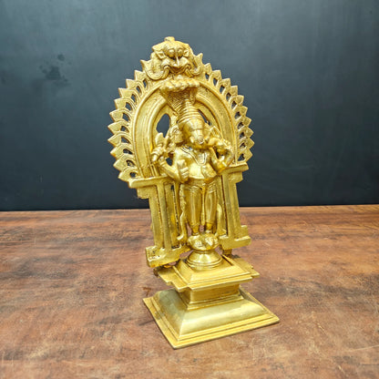 Brassaura® Brass Standing Ganesha Statue | Lord Ganpati Idol Under Sacred Arch | Handcrafted Brass Murti for Home Temple, Pooja Room & Spiritual Décor | 11 Inches | 3 Kg