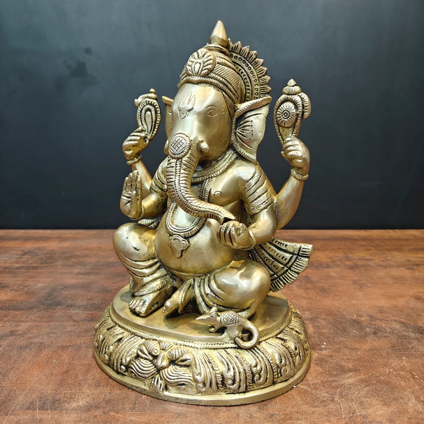 Brassaura® Brass Sitting Ganesha Statue | Lord Ganpati Idol for Home Temple, Pooja Room & Spiritual Décor | Handcrafted Brass Murti | 11 Inches | 6 Kg
