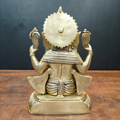 Brassaura® Brass Sitting Ganesha Statue | Lord Ganpati Idol for Home Temple, Pooja Room & Spiritual Décor | Handcrafted Brass Murti | 11 Inches | 6 Kg