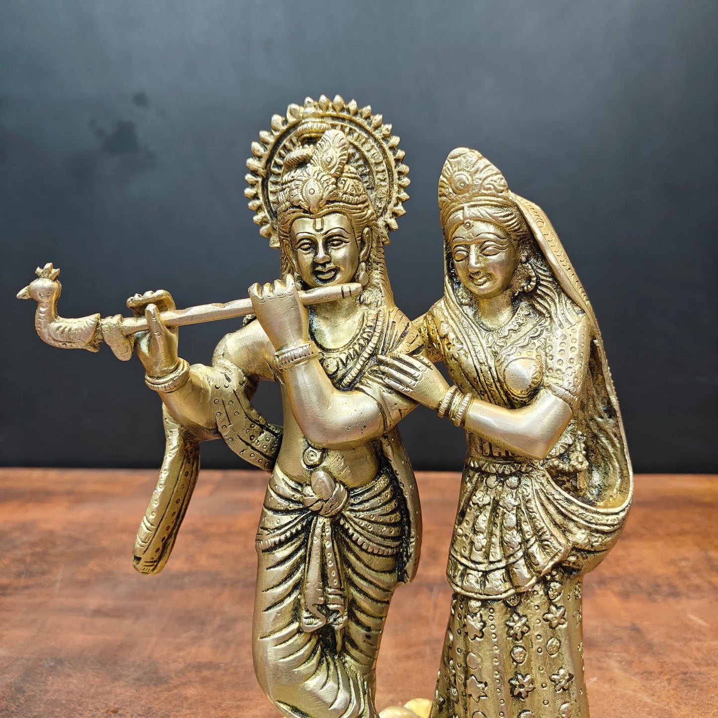 Brassaura® Brass Radha Krishna Statue | Lord Krishna Playing Flute with Radha | Divine Brass Idol for Home Temple & Spiritual Décor | 10 Inches | 4 Kg