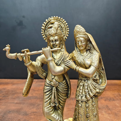 Brassaura® Brass Radha Krishna Statue | Lord Krishna Playing Flute with Radha | Divine Brass Idol for Home Temple & Spiritual Décor | 10 Inches | 4 Kg