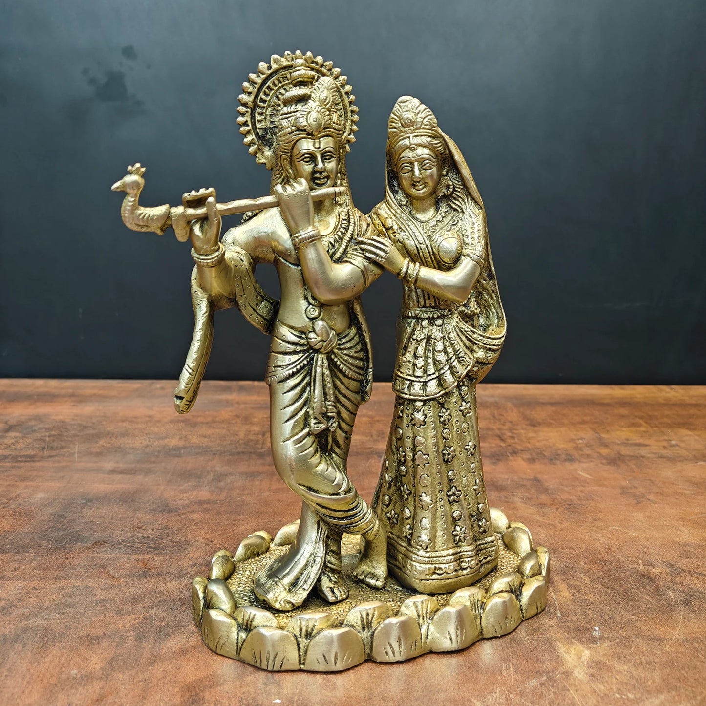 Brassaura® Brass Radha Krishna Statue | Lord Krishna Playing Flute with Radha | Divine Brass Idol for Home Temple & Spiritual Décor | 10 Inches | 4 Kg