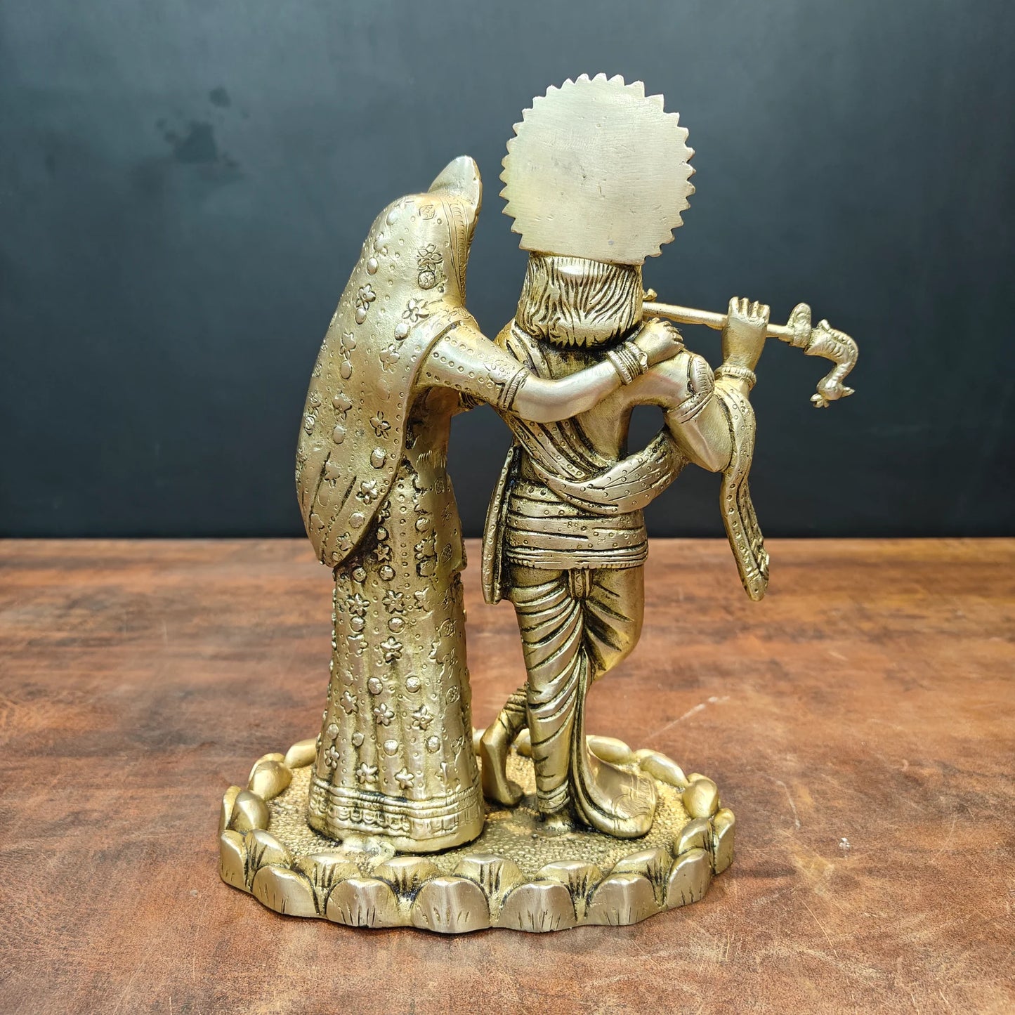 Brassaura® Brass Radha Krishna Statue | Lord Krishna Playing Flute with Radha | Divine Brass Idol for Home Temple & Spiritual Décor | 10 Inches | 4 Kg