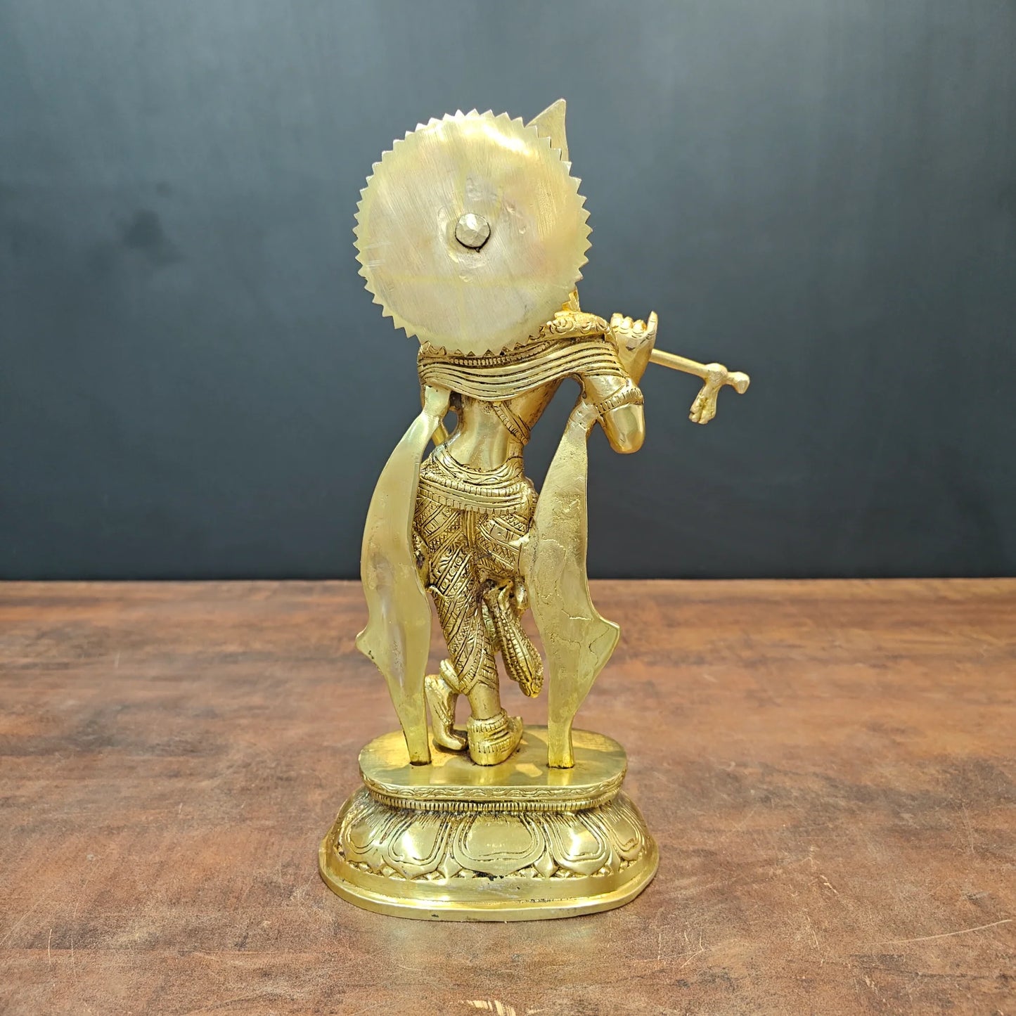 Brassaura® Brass Lord Krishna Playing Flute Statue | Traditional Standing Krishna Murti | Elegant Brass Sculpture for Home Temple, Décor & Spiritual Spaces | 11.5 Inches | 2.7 Kg